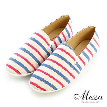 【Messa米莎】(MIT)可愛雙色條紋帆布軟底便鞋36桃紅色