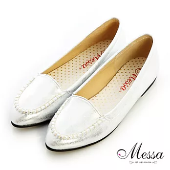 【Messa米莎】(MIT)素雅質感縫線內真皮平底包鞋35銀色