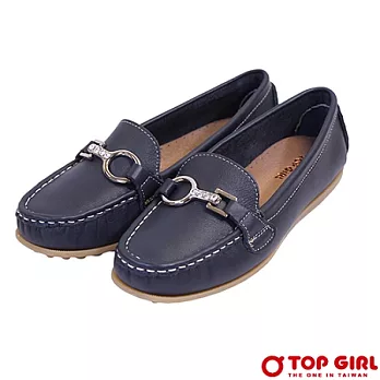 【TOP GIRL】莫卡辛Bling接釦豆豆鞋-女(深海藍)5深海藍