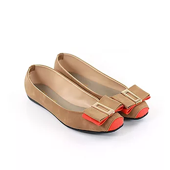 ◤Green Phoenix◥輕熟簡約金屬飾釦平底鞋23可可色