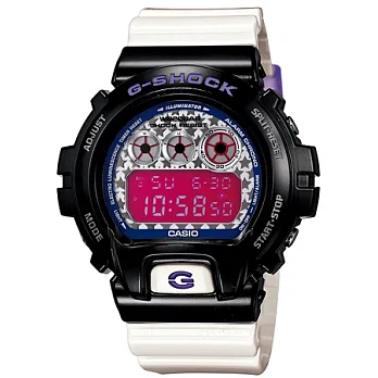 G-SHOCK 演繹街頭的重金搖滾秀時尚潮流運動腕錶-黑+白-DW-6900SC-1