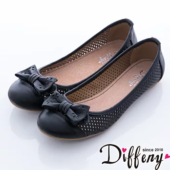 Diffeny 通勤最愛 蝴蝶結簍空平底包鞋-黑 360
