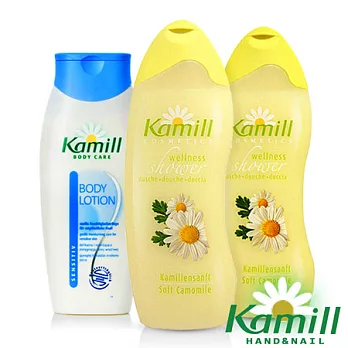【德國卡蜜兒Kamill】洋甘菊沐浴柔膚3件組(洋甘菊沐浴膠x2+柔敏身體乳液x1)