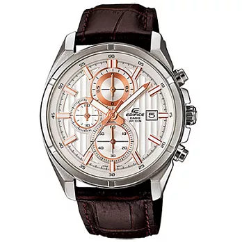 CASIO EDIFICE 超越感動三環都會時尚腕錶(皮帶-玫瑰金)
