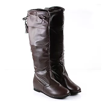 ◤Green Phoenix◥纖腿感後綁帶蝴蝶結長筒靴40咖啡色