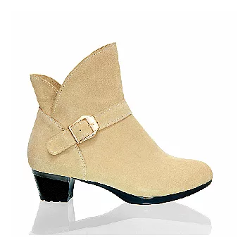 EOWYN。歐美時尚釦環花瓣層次低跟短靴/4色/35-39碼(現+預)35米色35