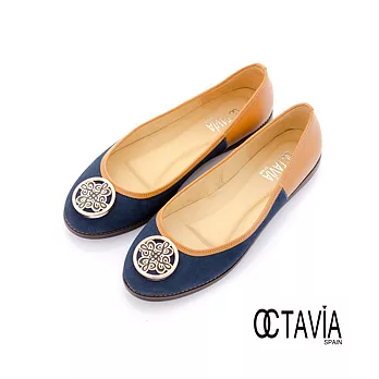 【OCTAVIA】女王的標誌 雙色滾彩圓扣娃娃鞋 - 36米藍