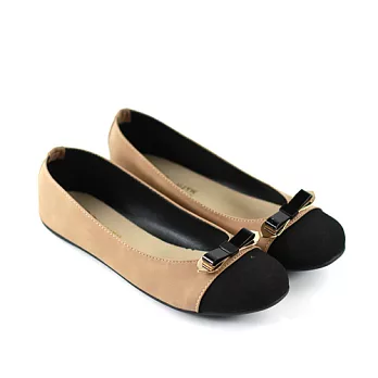 ◤Green Phoenix◥MIT蝴蝶結飾釦平底娃娃鞋23可可色