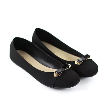 ◤Green Phoenix◥MIT蝴蝶結飾釦平底娃娃鞋23黑色