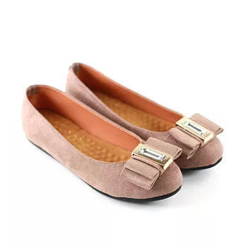 ◤Green Phoenix◥麂絨壓克力鑽平結平底娃娃鞋23芋色