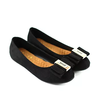 ◤Green Phoenix◥麂絨壓克力鑽平結平底娃娃鞋23黑色