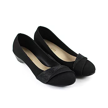 ◤Green Phoenix◥時尚金色拼接絨面低跟包鞋23.5黑色