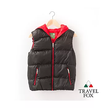 【Travel Fox 女裝】旅狐衣 雙色調保暖超纖連帽背心 -M紅裡黑