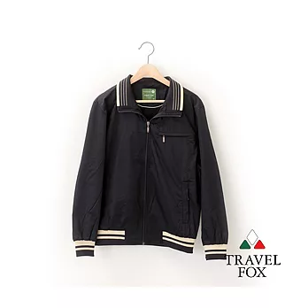 【Travel Fox 男裝】旅狐衣 運動家羅紋翻領外套 -M必勝黑