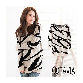 【OCTAVIA COLOR】斑馬趣 針織磨毛長版上衣 - 黑條白