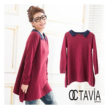 【OCTAVIA COLOR】學院的時尚 藍領紅毛衣散狀上衣 - 藍領紅