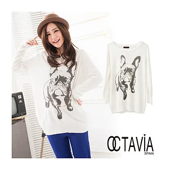 【OCTAVIA COLOR】法鬥之T 長版針織上衣 - 狗狗白