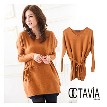 【OCTAVIA COLOR】優雅風暴 黃駝色針織繫腰上衣 -黃沙駝