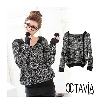 【OCTAVIA COLOR】野蠻女友 混色帶帽球針織上衣 - 黑混灰