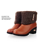 EOWYN.韓系時尚毛毛上圍皮質低跟短靴(現貨)37黃色37