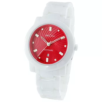 GECCU 義式風格 GU-8807 馬卡龍高精密陶瓷腕錶-白(蘋果紅)