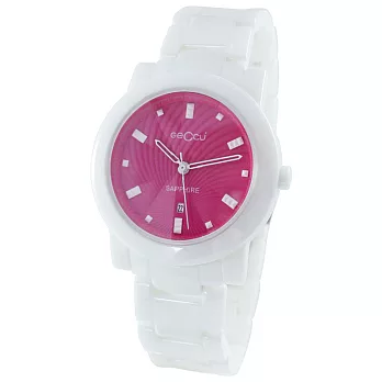 GECCU 義式風格 GU-8807 馬卡龍高精密陶瓷腕錶(桃紅色)