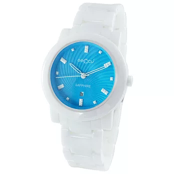 GECCU 義式風格 GU-8807 馬卡龍高精密陶瓷腕錶-白(天空藍)