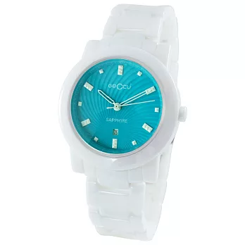 GECCU 義式風格 GU-8807 馬卡龍高精密陶瓷腕錶-白(蒂芬妮綠)