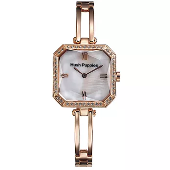 Hush Puppies 華麗時尚玫瑰金腕錶 -白/28mm白
