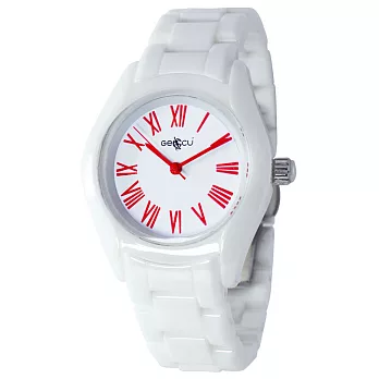 GECCU 義式風格 8806時尚優雅 高精密簡約陶瓷腕錶(紅羅馬)
