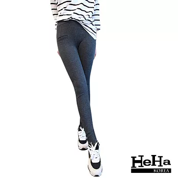 內搭褲 韓版螺紋棉假口袋九分內搭褲 五色-HeHa- FREE(深灰)
