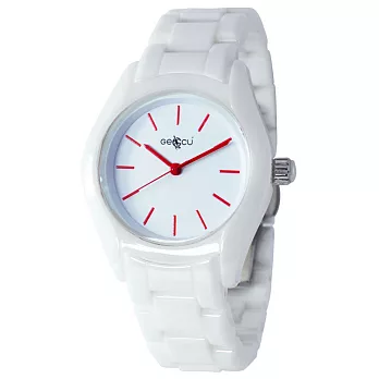 GECCU 義式風格 8806時尚優雅 高精密簡約陶瓷腕錶(紅釘)