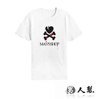 【男人幫Man’s Shop】T0485*純棉【流血愛心骷顱頭短袖T恤】白色 S號
