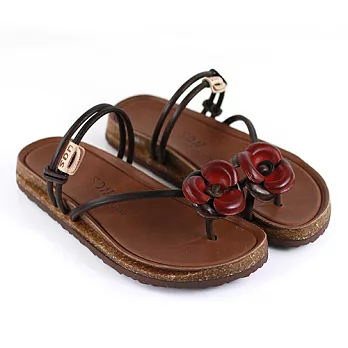 ◤Green Phoenix◥MIT手工真皮花朵趾套休閒拖鞋.涼鞋38紅色