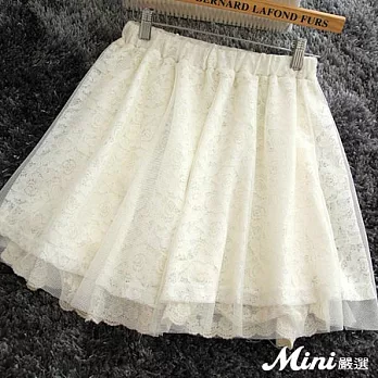 短裙 花朵蕾絲網紗三層公主裙 三色-Mini嚴選-FREE(牙白)