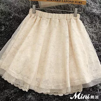 短裙 花朵蕾絲網紗三層公主裙 三色-Mini嚴選-FREE(杏色)