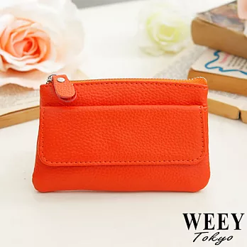 WEEY 簡約典雅軟質真皮零錢包 鑰匙包 (柳橙橘) GM0075