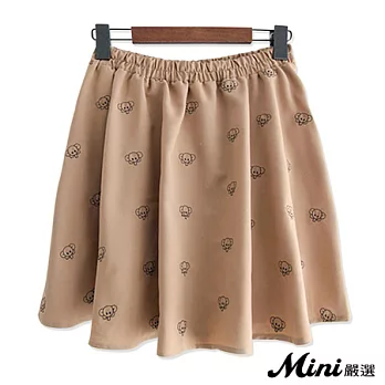 短裙 日系小象刺繡短裙 有內襯 三色-Mini嚴選-FREE(卡其)
