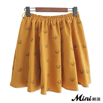 短裙 日系小象刺繡短裙 有內襯 三色-Mini嚴選-FREE(姜黃)