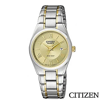CITIZEN Eco-Drive 光動能 不鏽鋼系列時尚女錶 香檳金 EU3064-51P