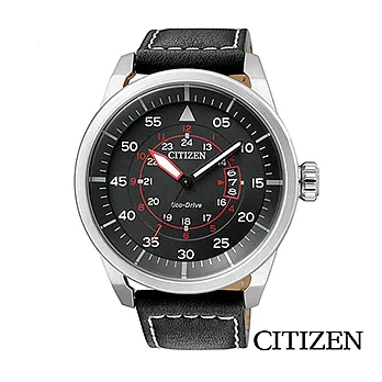 CITIZEN星辰 Eco-Drive Sporty 經典時尚黑面皮帶男錶 AW1360-04E