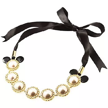 【DISNEY COUTURE】英國珠寶大師 MAWI 聯名系列~米妮白珍珠黑緞帶項鍊