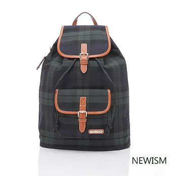 【Newism】原創手作-藍綠格紋 直筒後背包