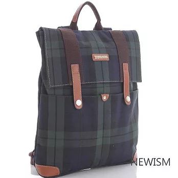 【Newism】原創手作-藍綠格紋 手提後背 雙口袋 掀蓋後背包