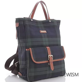 【Newism】原創手作-藍綠格紋 手提後背 兩用直筒後背包