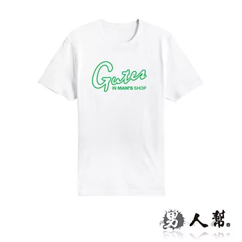 【男人幫Man’s Shop】T0588*純棉【草寫字母Gutes 短袖T恤】白色 S號