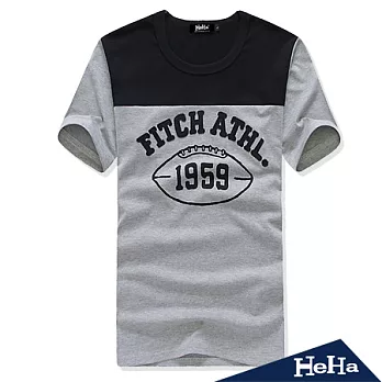 T恤 純棉貼布字母拼接休閒圓領短T 三色 HeHa-L(灰色)