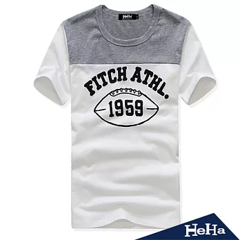 T恤 純棉貼布字母拼接休閒圓領短T 三色 HeHa-L(白色)