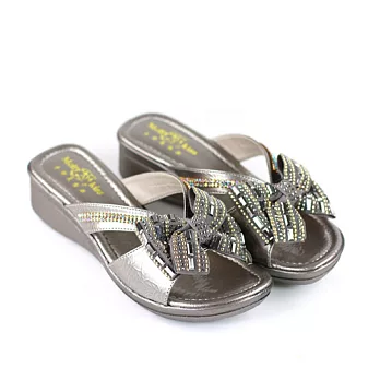 ◤Green Phoenix◥晶鑽蝴蝶結厚底涼拖鞋22.5銀色