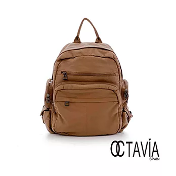 【Octavia 8 】復古後背包 都市亂調牛皮調調後背包- 拿鐵啡